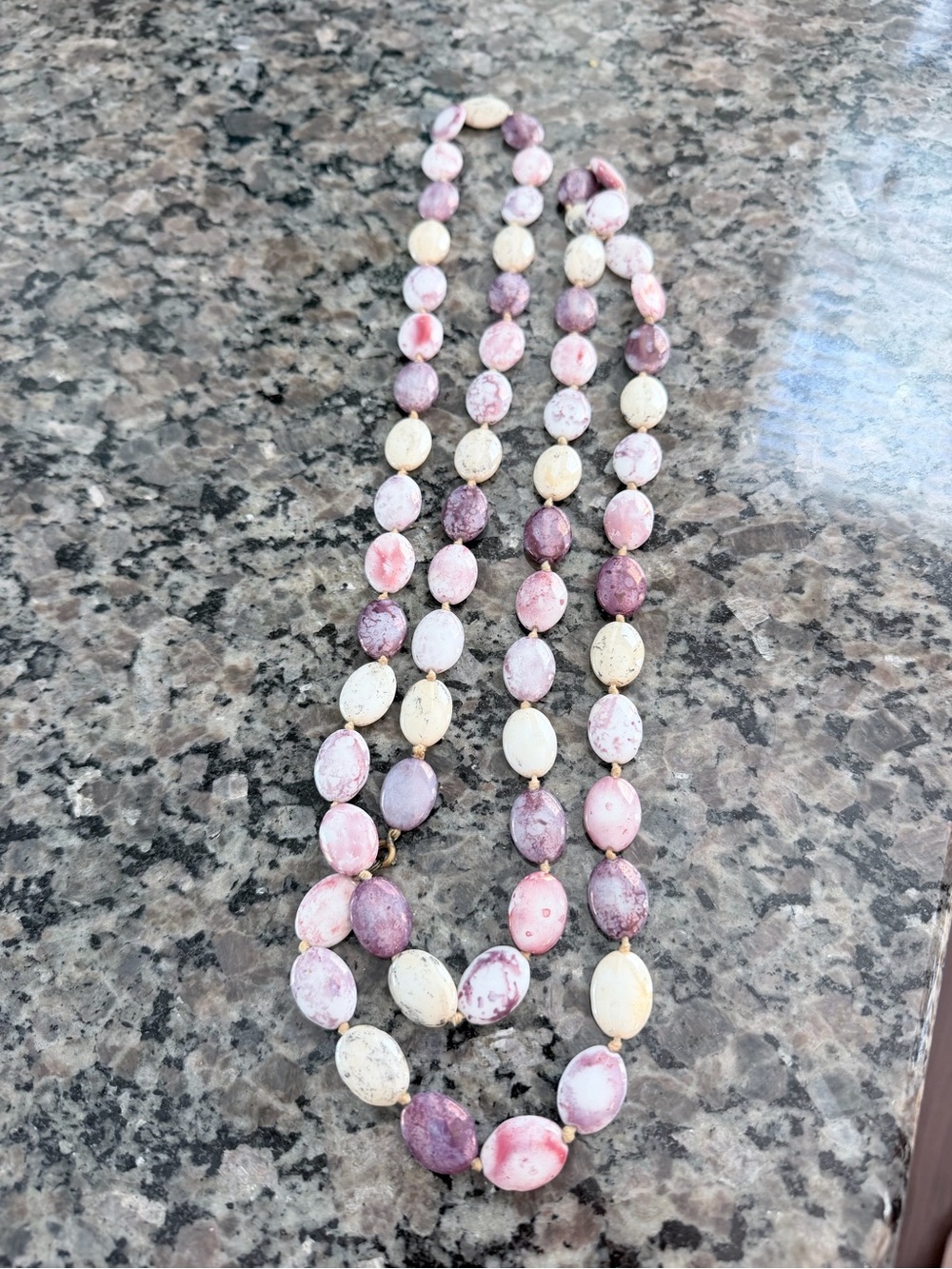 Vintage Italian stone Pink and Cream Beaded Strand Necklace